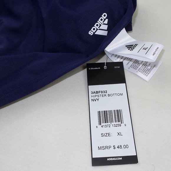 adidas Women's Bikini Bottoms XL Navy Hipster Swim Brief Volley Sexy Logo New - Picture 8 of 8